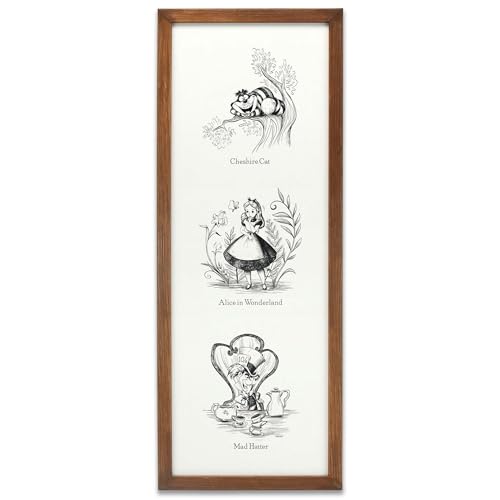 Image of Disney Alice in Wonderland Storybook Framed Wood Wall Decor - Black and White Alice in Wonderland Wall Art For Home Decorating