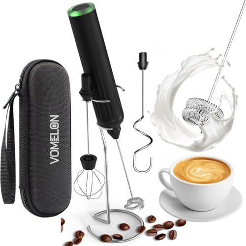 Milk Frother Handheld,3-Speed Rechargeable Coffee Foamer Drink Whisk with 3 Stainless Steel Heads Electric USB C Whisk for Coffee, Latte, Cappuccino, Hot Chocolate, Protein,Egg light Black