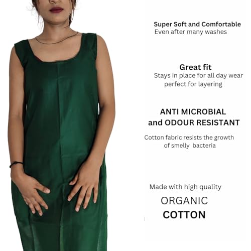 Image of Women's Sleeveless Cotton Inner Slip Dress Round Neck Soft Comfortable Fit Full Length Camisole Innerwear Summer top Undergarment for Girls