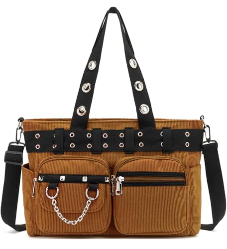 Image of Tote Bag for Women, Corduroy Gothic Purse Goth Bag with Zipper for College, Work, Travel, Gym