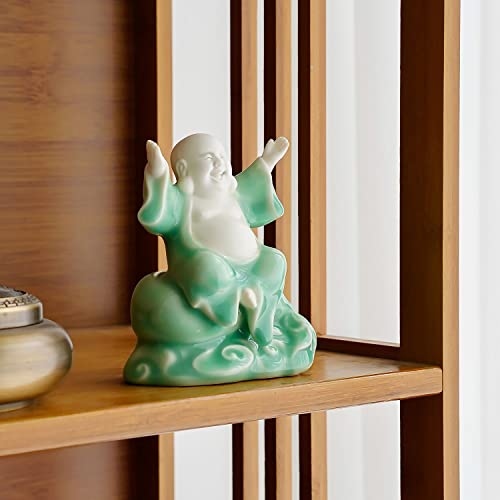 Estatua pequeña de Buda sonriente verde para buena suerte miniatura 3