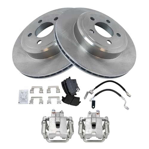 Image of TRQ Rear Brake Pad and Rotor Set Semi Metallic Vented Rotors Calipers Compatible with 2005-2016 Chrysler 300 2005 Magnum 2010-2016 Dodge Charger 2011-2015 Challenger