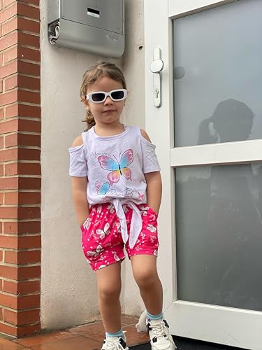 Image of Arshiner Girls Short Sets 2 Piece Outfits Tie Tops and Shorts with Pockets | Summer Short Sleeve Roundneck Floral Short Perfect for summer vacation, daily wear, casual