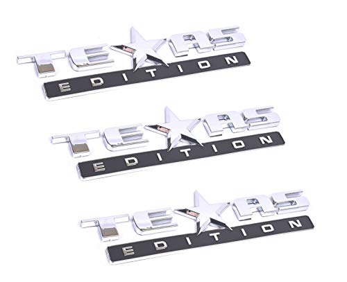 Image of (THREE) TEXAS EDITION EMBLEM REPLACEMENT FOR CHEVY SILVERADO GMC SIERRA TRUCK UNIVERSAL DECAL (Chrome)
