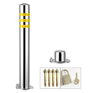 Palo Di Parcheggio Per Garage Dissuasori Parcheggio, Forte Cartello Di Parcheggio In Acciaio Inox Per Uso Commerciale O Privato, Barriera Sul Vialetto Con Strisce R(Size:600×76mm/23×3in,Color:Argento)