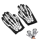 Skelett Handschuhe Herren Ghost Handschuhe Skelett Kostüm Herren Gloves Halloween Knochen Skelett Kostüm Damen Skeleton White Skeleton Gloves für Adult Halloween Dance Costume Karneval Accessoires