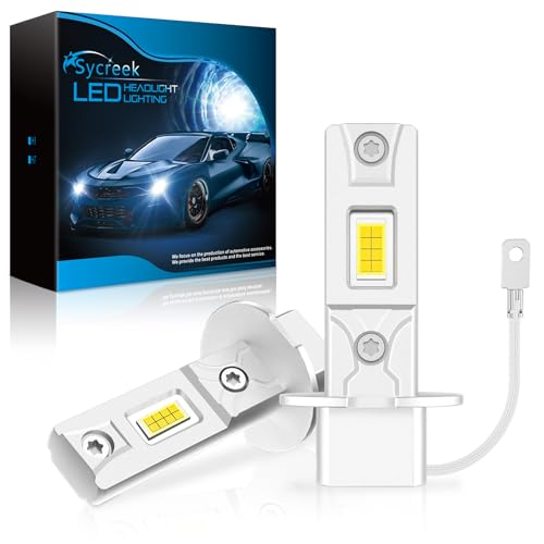 Sycreek Lampadine H3 LED,30000LM 6500K Bianco Freddo 12V Led H3 Lampade Faro per Auto e Moto 600% Luminosità 1:1 Mini Plug-n-Play