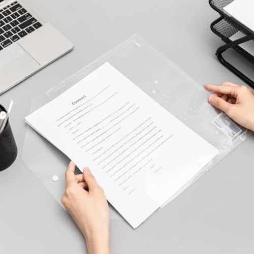 Image of Malfah File Bag Top Opening Document A4,Transparent Envelope Holder Storage Case,snap Button Organizer, My Clear Plastic F10512 (1)