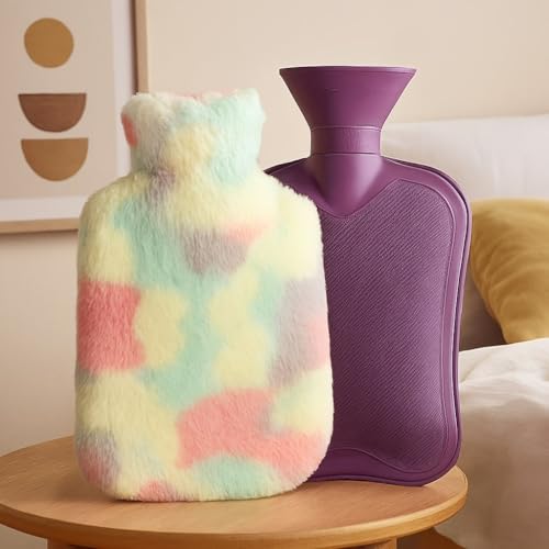 Image of Hot Water Bottle with Soft Plush Cover 1000ml Medical Grade Silicone Hot Water Bag for Period Cramps, Back Pain Relief, Hot & Cold Therapy, Muscle Aches & Body Relaxation Heating Pad (Unicorn)