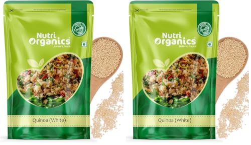 Image of NutriOrganics White Quinoa Seeds | Healthy Food | Gluten-Free | Saponin Free | High Protein & Fiber | Diet Food | 100% Wholegrain Cereal, 500 gram (Pack of 2)