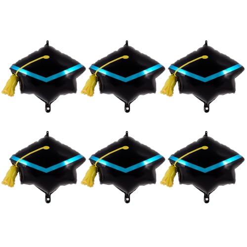 Image of 6 Pcs Graduation Cap Balloons, Large Academic Cap Shaped Black Mylar Graduation Foil Balloons, Grad Hat balloons for 2026 Graduation Party Decorations (Black Blue)