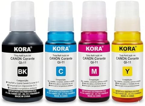 Kit 4 Tintas Kora Cores Vivas Compatível com Mega Tank GI-11 IMPR...