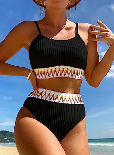 Women's Bikinis Set Vacation Two Piece High Waisted Tummy Control Removable Padded Adjustable Strap Beach Swimsuit Summer4