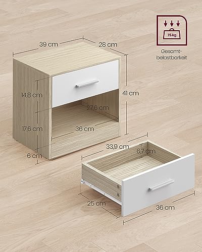 VASAGLE Nachttisch 2er Set, Beistelltisch, Schublade, offenes Fach – Ansicht 5