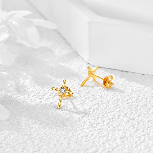 DOVRAN 14K Gold Cross Stud Earrings for Women Solid Yellow Gold Cross Earrings Small Cross Jewelry Gift for Her4