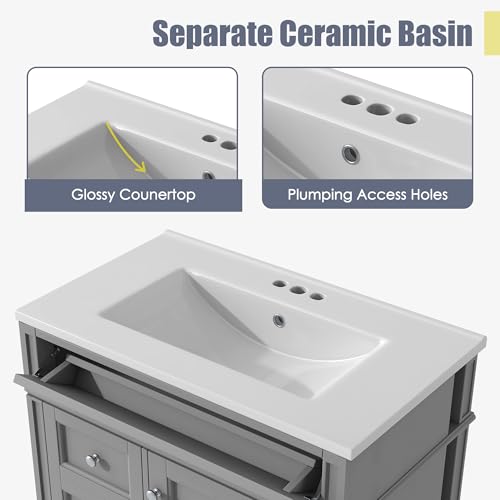 Image of Favfurish 30-Inch Bathroom Vanity with Sink Combo,Undermount Single Basin Vanity Set w /Tip-Out and 2 Drawers,1 Soft Closing Door,Modern Storage Cabinet for Small Space Bathroom,Easy Assembly,Grey