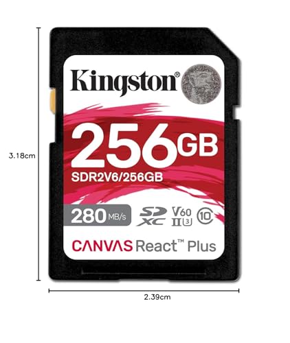 Kingston Canvas React Plus V60 SD 256Go SDXC UHS-II 280R/150W U3 V60 for Full HD/4K