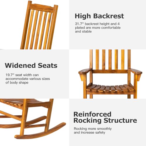 Panana Acacia Wood Rocking Chair Outdoor Porch Rocker with Cushion Wooden Armchair for Patio, Garden, Balcony, Backyard, Living Room - Image 4