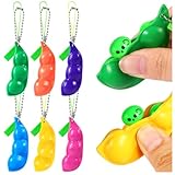 6 PCS Squeeze Bean Keychain, Edamame Pea Keychain Fidget Toys, Colorful Soybeans Fidget Toys Gifts for Kids Adults Stress Relief, Keyring, , Decoration, Party Favors Supplies