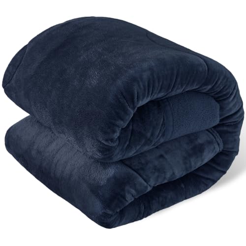 アイリスプラザ 掛け布団 シープボア 毛布 3層構造でふんわりあったか 洗濯機で丸洗いOK ふわふわ毛布と布団がひとつになった贅沢な寝心地 なめらかフランネル モコモコシープ調ボア シングル ダークネイビー