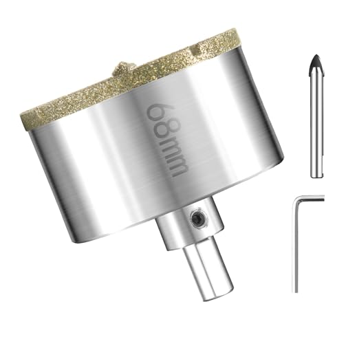 PHMNZIP 68 mm Broca de Diamante Taladro Hueco Sierra de Perforación con Broca de Centro Piloto Broca de Diamante Brocas con Revestimiento de Diamante para Azulejos Cerámica Vidrio Porcelana Mármol