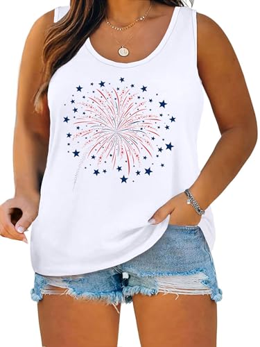 Image of Ithalt Plus Size 4th of July Tops for Women American Flag Tank Tops USA Patriotic Shirts Red White and Blue Sleeveless