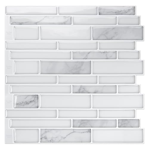 Comparison: Best Material For Kitchen Backsplash 8 Art3d 10-Sheet Premium Stick On Kitchen Backsplash Tiles, 12"x12" Peel and Stick Self Adhesive Wall Tiles, White Marble Design