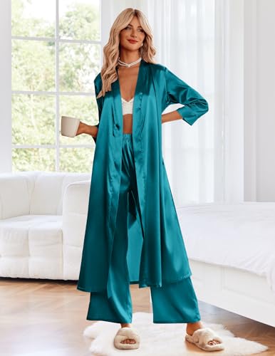 Image of Ekouaer Silk Robes for Women Long Satin Bride Bridesmaid Wedding Party Robes Lightweight Sexy Sleepwear with Pockets