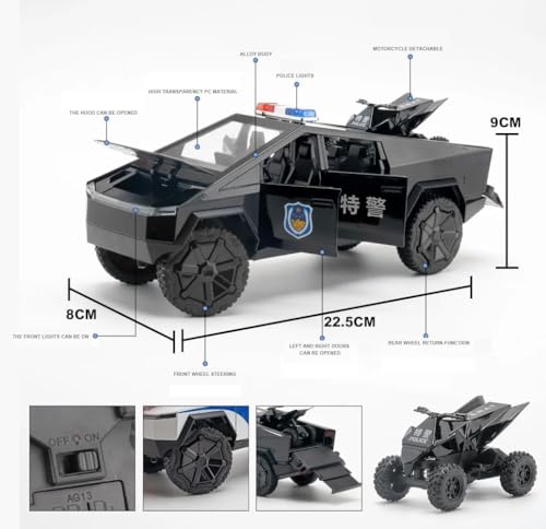Image of Invite Enterprise Model Car Zinc Alloy Pull Back Toy Diecast Toy Cars with Openable Doors, Sound and Light for Kids Boy Girl Gift (1:24 Police Tesla - Black Color)