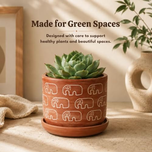Image of Urban Upvan Decorative Terracotta Elephant Shades Planter Pot for Home & Garden | Indoor Outdoor Flower Pot for Balcony, Living Room, Office & Table Decor (Pack of 1)