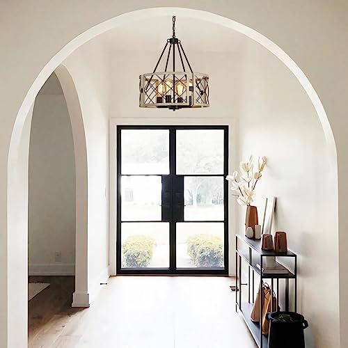 Santostock 016BW4 D19'' Farmhouse Chandelier, 4-Light Adjustable Dining Room Light Fixture Kitchen Island Lighting thumb #6