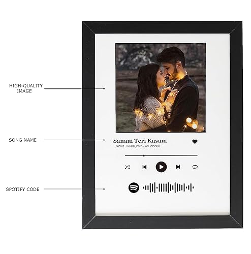 Image of A3 Size Personalized Gift Musical Rectangular Wall Photo Frame-Customized Spotify Song With Scanable Barcode For Wedding And Couple Gifts-Size(12X18) Inch,White|1 Piece,Wood