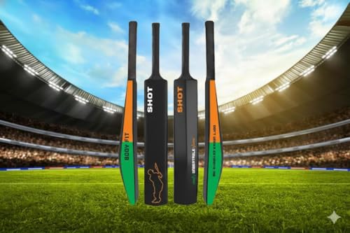 Image of Bodyfit Heavy Duty Plastic Premium Cricket Kit Set | Lightweight| Full Size| | Hard Plastic Bat| Premium Cricket Wicket Set l 3 Stumps+2 Bails+1 Stand Set, 1 Ball. (Black-FOraGreen)
