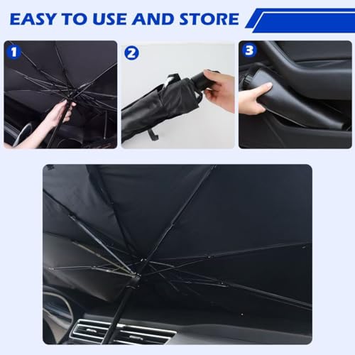 Graplan Sonnenschutz Auto Frontscheibe 140 x 80 cm, 2025 Upgrade 10-Knochen-Faltstruktur Windschutzscheibe Sonnenschutz, Faltbar UV-Schutz Sommer Sonnenschirm mit Sonnenschirmhülle für SUV/PKW/LKW