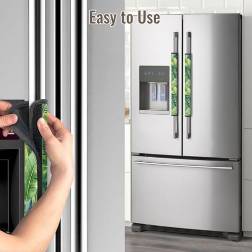 Image of Tropical Leaves Refrigerator Door Handle Covers Set of 2, Neoprene Fridge Door Handle Covers Washable Non-Slip Protector for Fridge Dishwasher Appliance Handle Covers, Keep Your Kitchen Clean