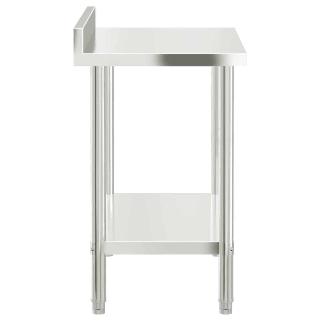Tavolo da lavoro da cucina in acciaio inox con bordo rialzato, 110 x 55 x 93 cm, piedini regolabili, vano portaoggetti, ideale per gastronomia, ristorante, hotel, catering, forniture