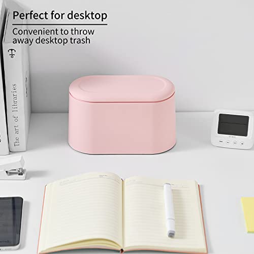Image of SUBEKYU 0.5 Gal Mini Countertop Trash Can with Lid for Desktop, Small Garbage Can for Office, Tiny Wastebasket,Pink
