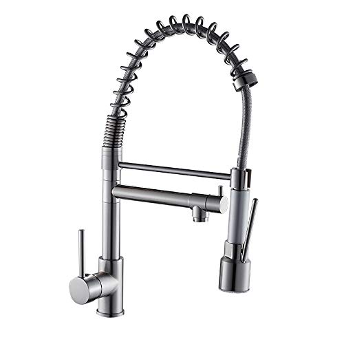 Brushedledkitchen Grifo De La Cocina Grifo Del Fregadero De Doble Cabezal El Mezclador Enfriado Por Agua Caliente Con La Cabeza De Ducha Extraíble Con Resorte Flexible Antiguo