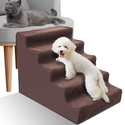 Zvonema Escalera para perros de 5 niveles para sofá cama, escalera antideslizante para mascotas para gatos y perros, rampa para perros con funda de tela lavable, con 1 rodillo para pelusas (75 x 42 x