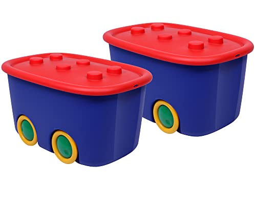 Ondis24 2er Set Spielzeugkiste Schatztruhe Aufbewahrungskiste - Funny - 46 Liter - blau/rot