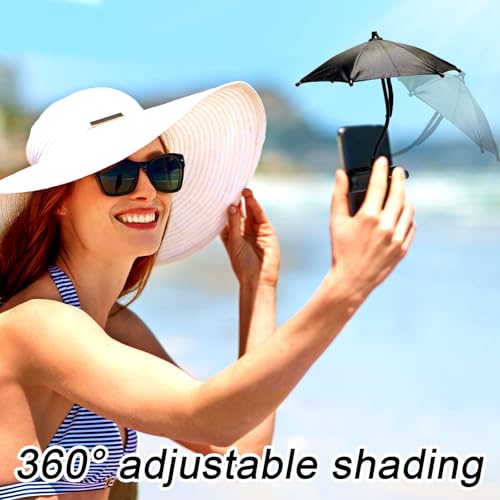 Lyreh Phone Shade Umbrella, Universal Cell Phone Parasol with Width-Adjustable Strong Clip Mini Sun Shade Umbrella Compatible with All Smartphones for Travel Beach Outdoor Activities Use (Black) - Thumbnail 5