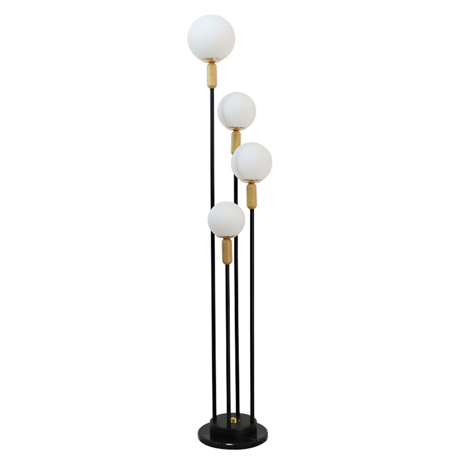 Floor Lamp 4 Heads Round Glass Ball Black Metal with Marble Base Nordic Simple Vertical Standing Lamp 1.6M with Foot Switch for Living Room Bedroom Office Reading