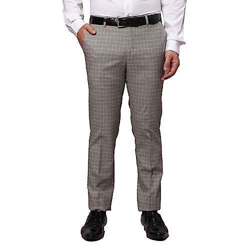 Image of Park Avenue Men's Poly Rayon Blend Checks Pattern Neo Fit Flat Front Formal Trouser