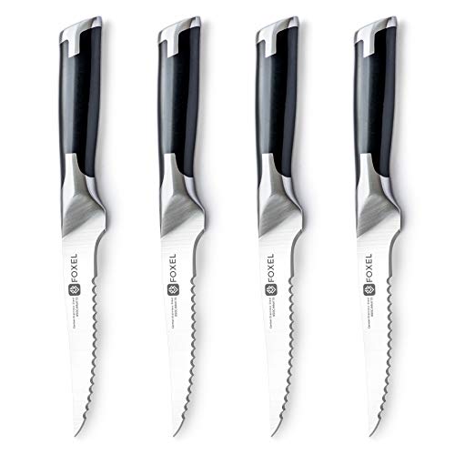 Steak Knives Knife Set of 4, 8, or 12 - Smooth Cut Serrated Blade uses German High Carbon Steel w Full Tang Handle - Gift Box Set