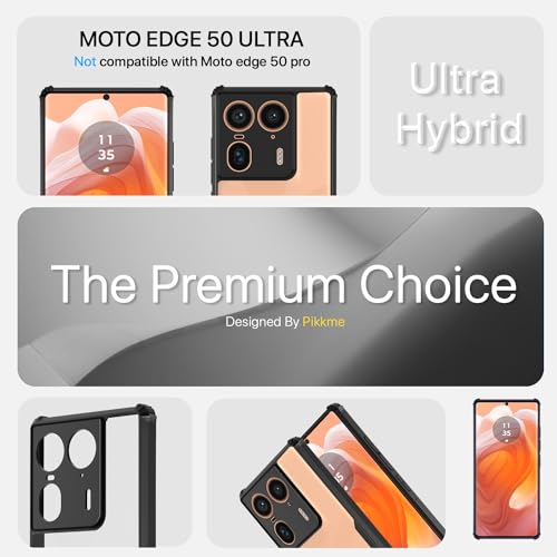 Image of Pikkme Moto Edge 50 Ultra 5G Back Cover | Crystal Clear Transparent Back | Ultra Hyrbid | Full Camera Protection | Raised Edge | Bumper Back Case (Black)