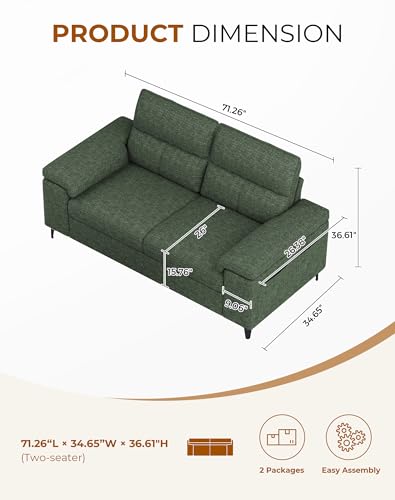 Image of Upvilla 71.25 inch Modern Sofa Couch Deep Seat Sofas for Living Room(Green)