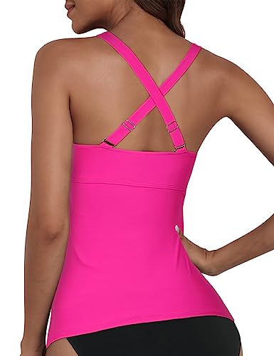 Hilor Women's Hot Pink Underwire Tankini Tops Only Criss Cross V Neck Swimsuits Top Ruched Tummy Control Swim Top 12 - Image 3