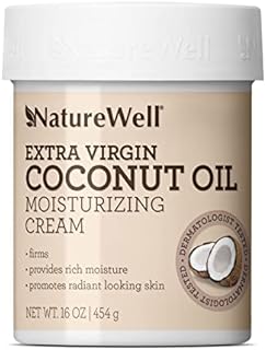 NATURE WELL Extra Virgin Coconut Oil Moisturizing Cream for Face and Body, Lightweight, Intense Hydration for Sensitive Skin, 16 Oz.