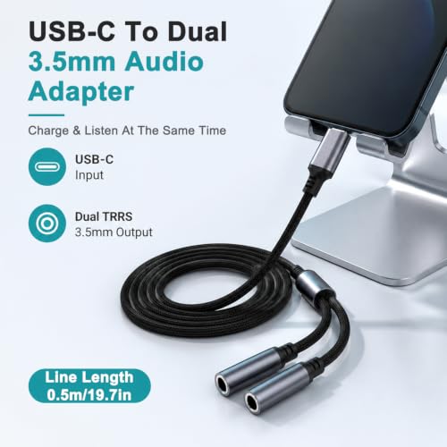 Image of Verilux 0.5M Type C to Dual 3.5mm Headphone Splitter with High Res DAC Chip