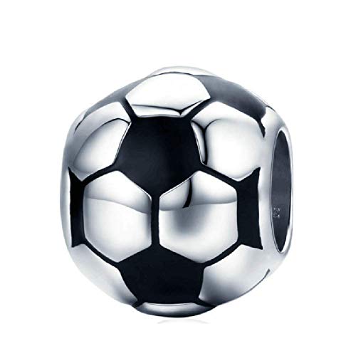 Ciondolo in argento Sterling 925, a tema calcio, con smalto nero, per braccialetti Pandora, regalo di Natale, a forma di pallone da calcio, colore nero